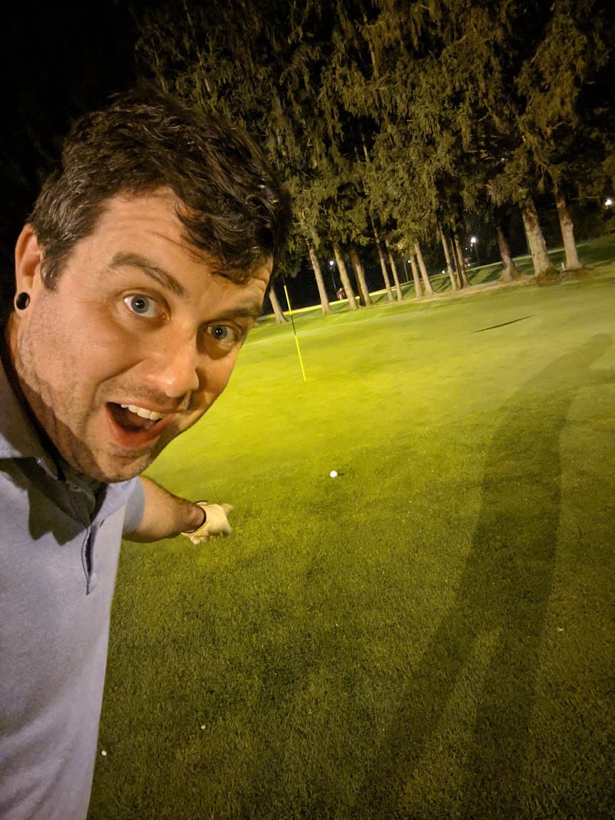 Photo of Clark after his first drive to the green.